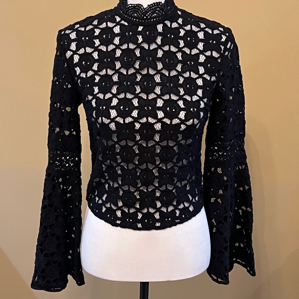 Free People Black Cropped Embellished Blouse